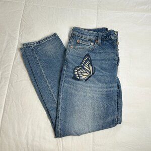 Lucky Brand Drew Mom High Rise Taper Jeans with Butterfly Embroidery 6/28A